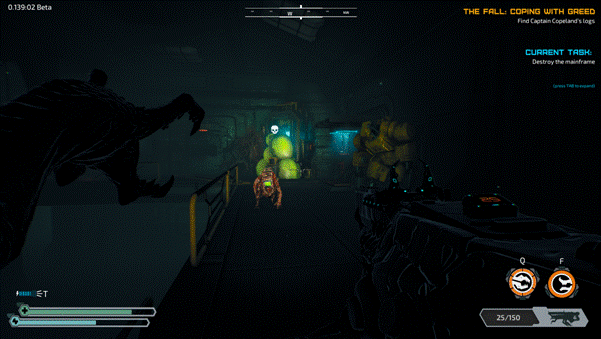 ripout dev blog (25.2.2023) screenshot showcasing a player aiming at a swarmer dog